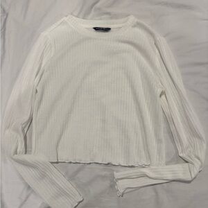 White Ribbed Long Sleeve Top